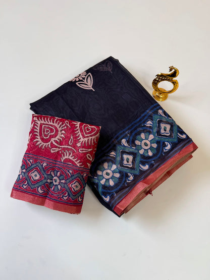 Trending linen cotton saree with pallu tussle✅