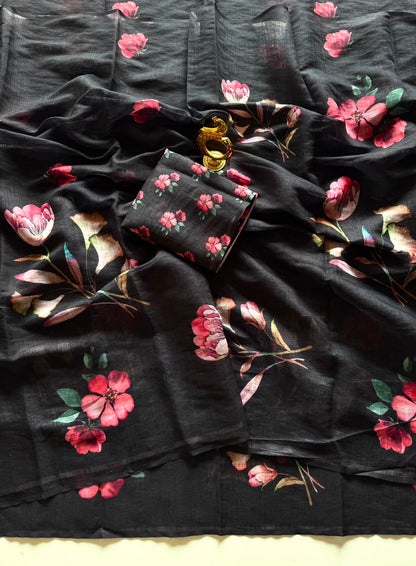 Trending linen cotton saree with pallu tussle✅