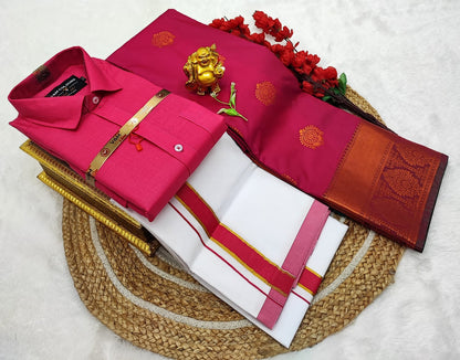 👩❤️💋👨 *Couple combo👩❤️💋👨* *(Cotton Blended Shirt dhotis and Semi Tana Soft Silk sarees)*🤩