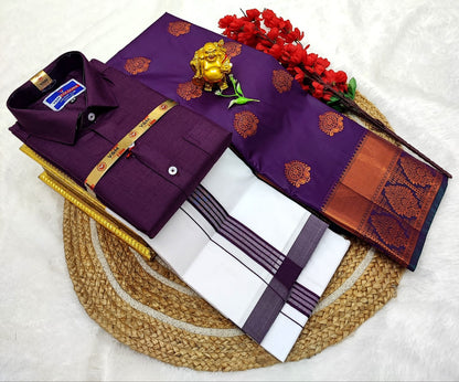 👩❤️💋👨 *Couple combo👩❤️💋👨* *(Cotton Blended Shirt dhotis and Semi Tana Soft Silk sarees)*🤩