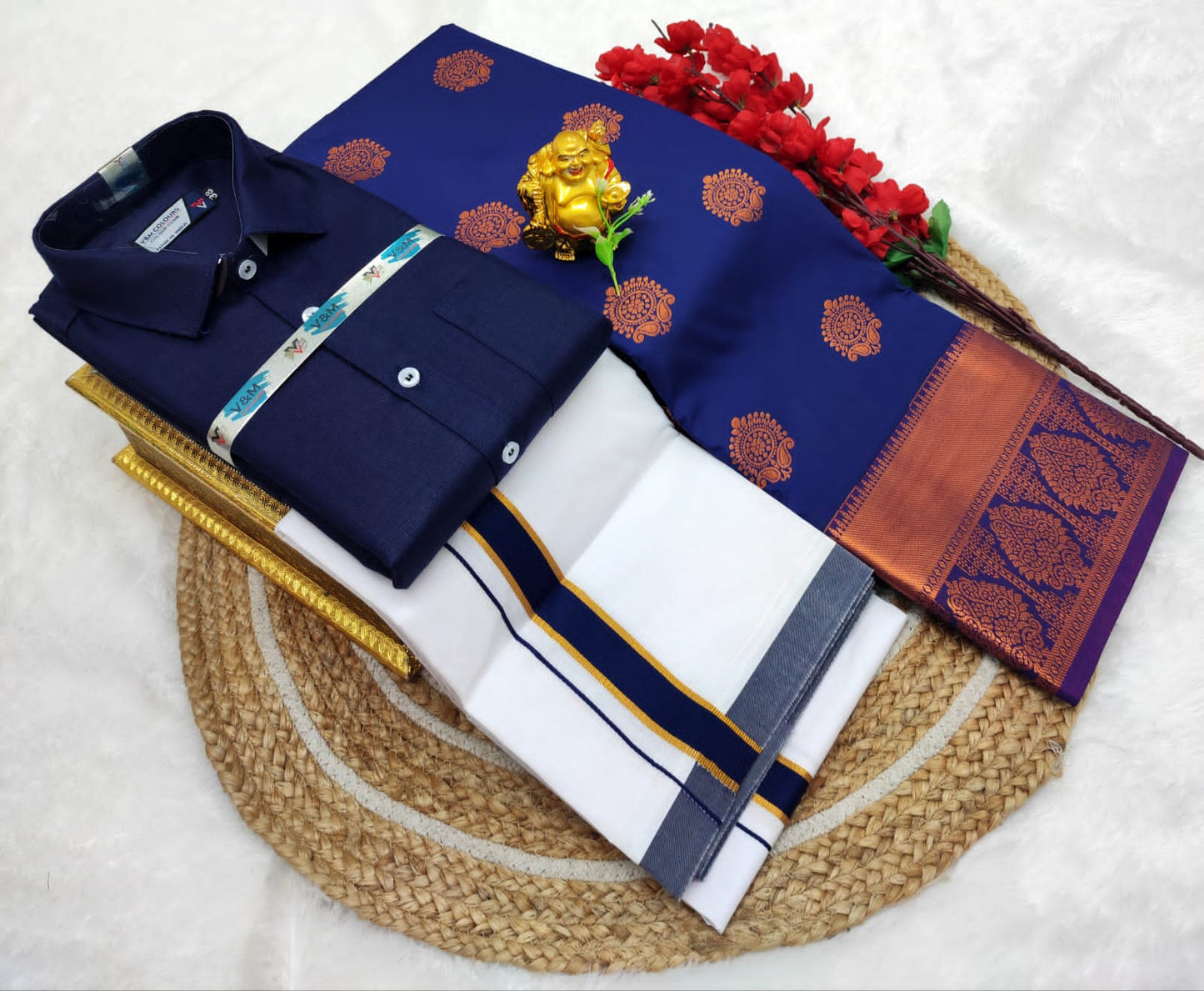 👩❤️💋👨 *Couple combo👩❤️💋👨* *(Cotton Blended Shirt dhotis and Semi Tana Soft Silk sarees)*🤩