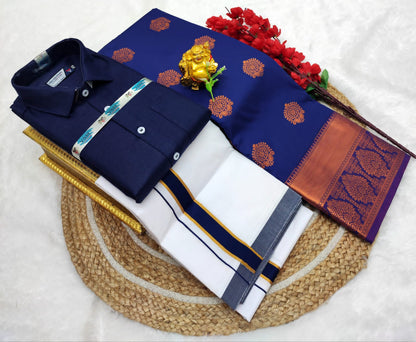 👩❤️💋👨 *Couple combo👩❤️💋👨* *(Cotton Blended Shirt dhotis and Semi Tana Soft Silk sarees)*🤩