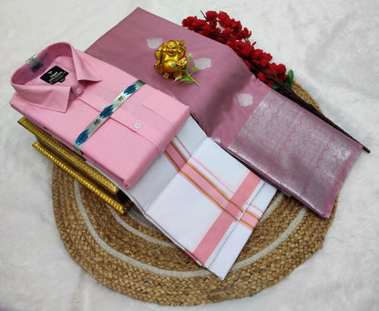 👩❤️💋👨 *Couple combo👩❤️💋👨* *(Cotton Blended Shirt dhotis and Semi Tana Soft Silk sarees)*🤩
