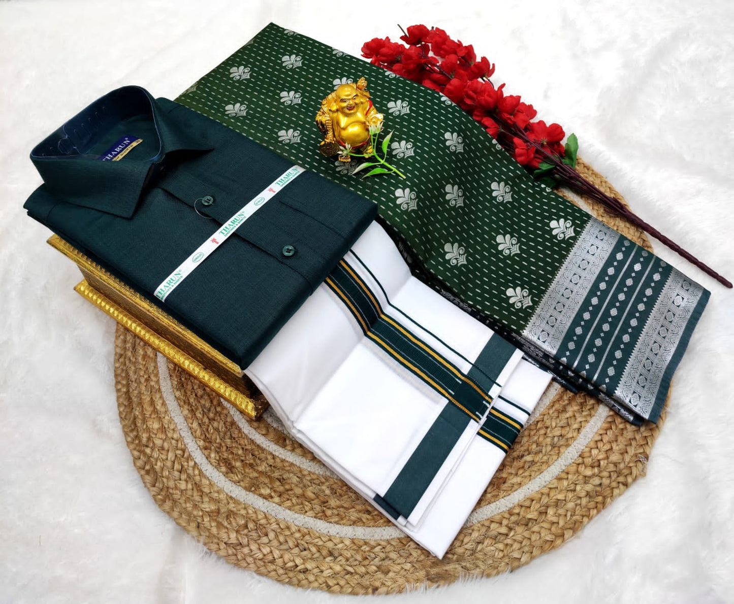 👩❤️💋👨 *Couple combo👩❤️💋👨* *(Cotton Blended Shirt dhotis and Semi Tana Soft Silk sarees)*🤩