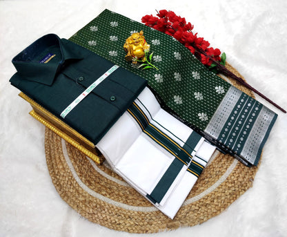 👩❤️💋👨 *Couple combo👩❤️💋👨* *(Cotton Blended Shirt dhotis and Semi Tana Soft Silk sarees)*🤩