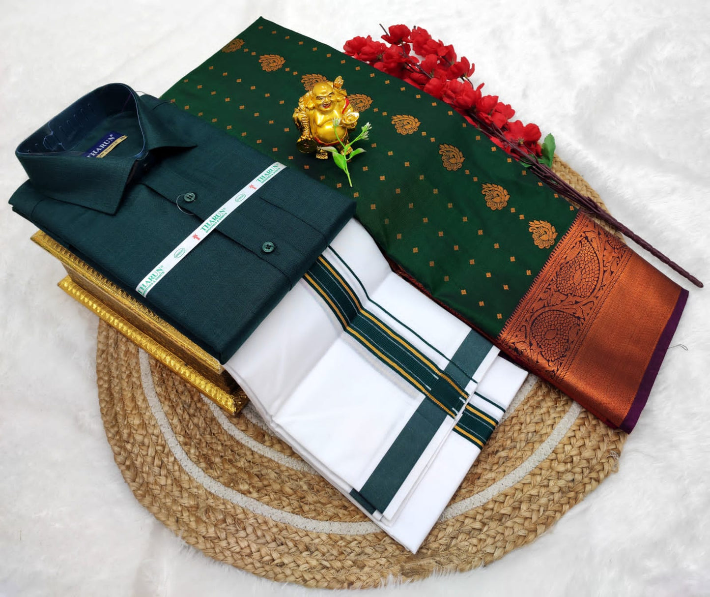 👩❤️💋👨 *Couple combo👩❤️💋👨* *(Cotton Blended Shirt dhotis and Semi Tana Soft Silk sarees)*🤩