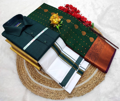 👩❤️💋👨 *Couple combo👩❤️💋👨* *(Cotton Blended Shirt dhotis and Semi Tana Soft Silk sarees)*🤩