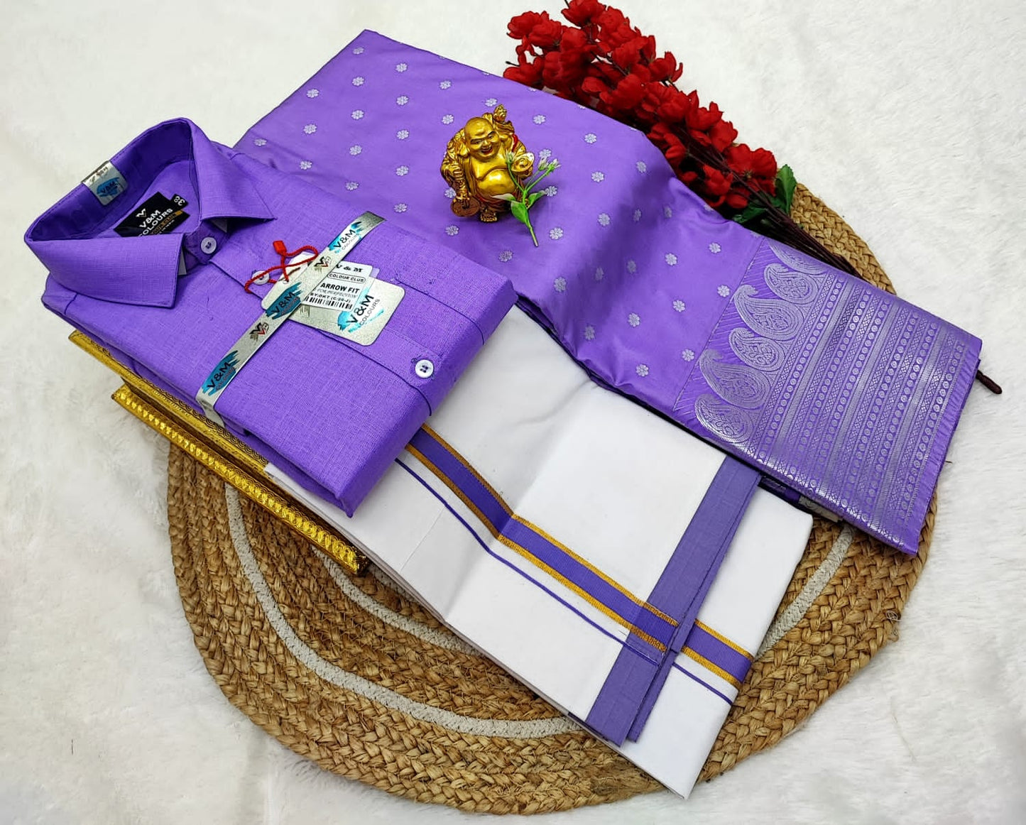 👩❤️💋👨 *Couple combo👩❤️💋👨* *(Cotton Blended Shirt dhotis and Semi Tana Soft Silk sarees)*🤩