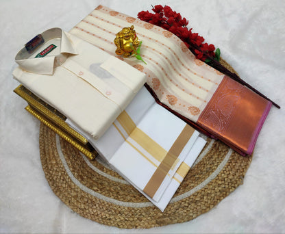 👩❤️💋👨 *Couple combo👩❤️💋👨* *(Cotton Blended Shirt dhotis and Semi Tana Soft Silk sarees)*🤩