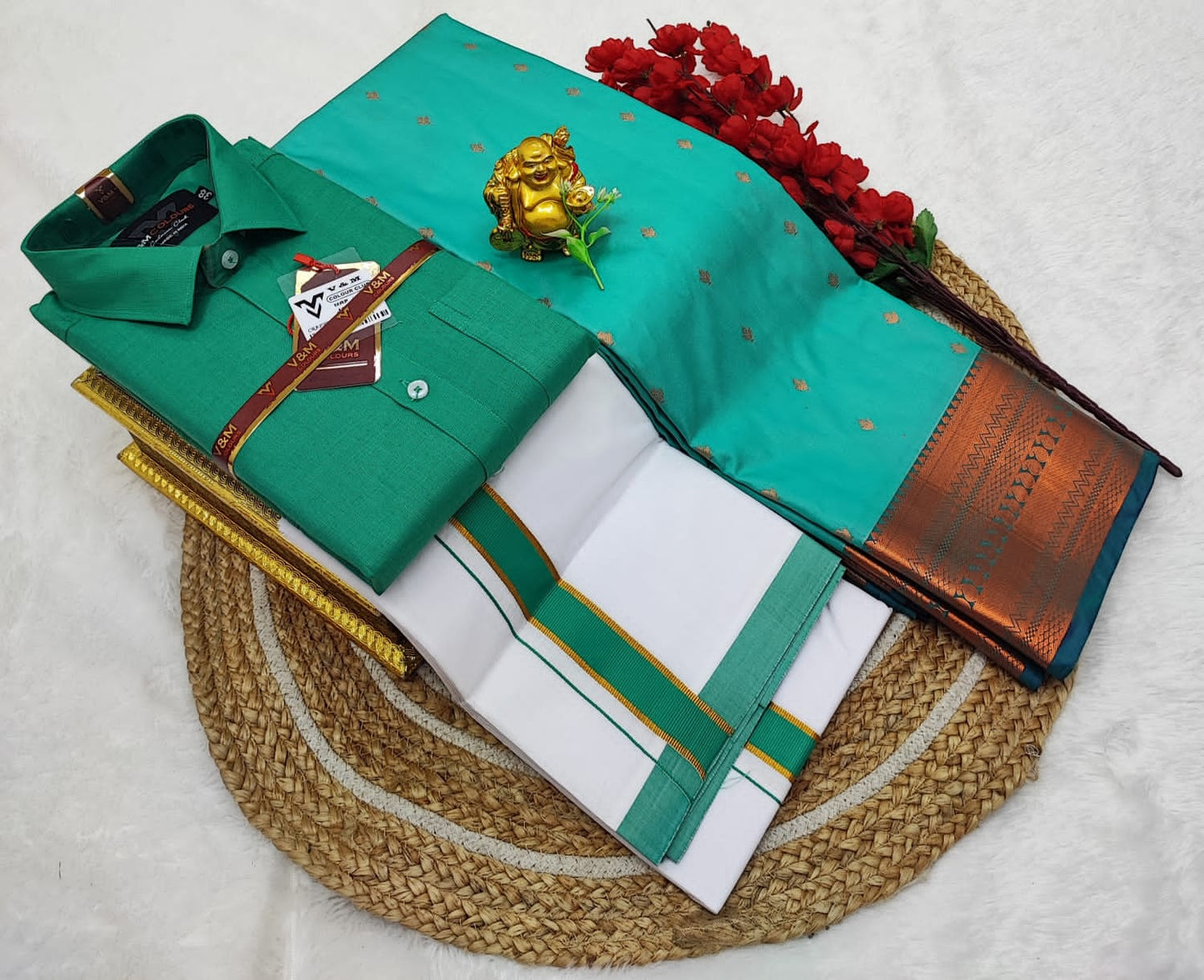 👩❤️💋👨 *Couple combo👩❤️💋👨* *(Cotton Blended Shirt dhotis and Semi Tana Soft Silk sarees)*🤩