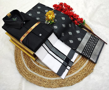 👩❤️💋👨 *Couple combo👩❤️💋👨* *(Cotton Blended Shirt dhotis and Semi Tana Soft Silk sarees)*🤩