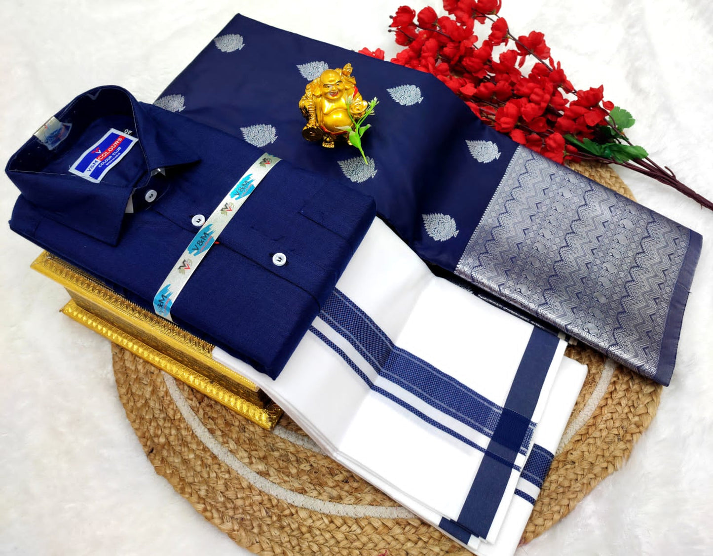 👩❤️💋👨 *Couple combo👩❤️💋👨* *(Cotton Blended Shirt dhotis and Semi Tana Soft Silk sarees)*🤩