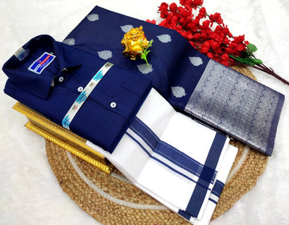 👩❤️💋👨 *Couple combo👩❤️💋👨* *(Cotton Blended Shirt dhotis and Semi Tana Soft Silk sarees)*🤩