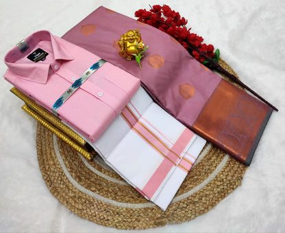 👩❤️💋👨 *Couple combo👩❤️💋👨* *(Cotton Blended Shirt dhotis and Semi Tana Soft Silk sarees)*🤩