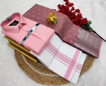 👩❤️💋👨 *Couple combo👩❤️💋👨* *(Cotton Blended Shirt dhotis and Semi Tana Soft Silk sarees)*🤩