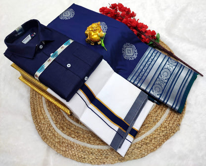 👩❤️💋👨 *Couple combo👩❤️💋👨* *(Cotton Blended Shirt dhotis and Semi Tana Soft Silk sarees)*🤩