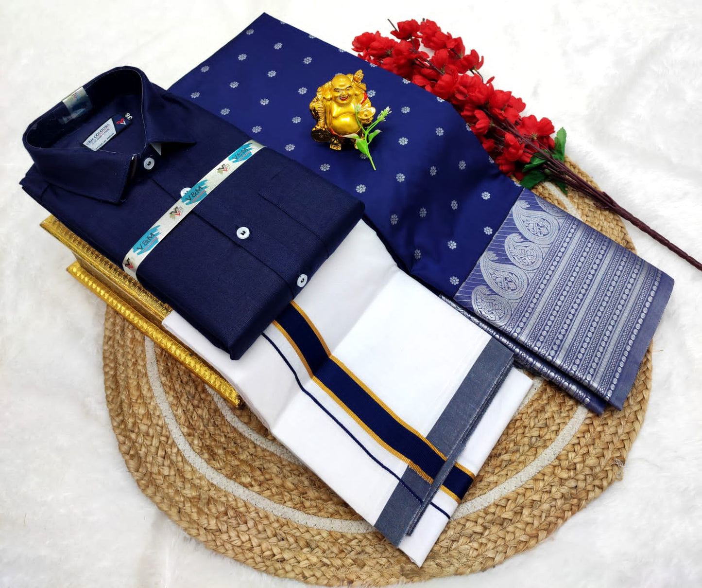 👩❤️💋👨 *Couple combo👩❤️💋👨* *(Cotton Blended Shirt dhotis and Semi Tana Soft Silk sarees)*🤩