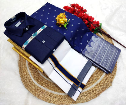 👩❤️💋👨 *Couple combo👩❤️💋👨* *(Cotton Blended Shirt dhotis and Semi Tana Soft Silk sarees)*🤩