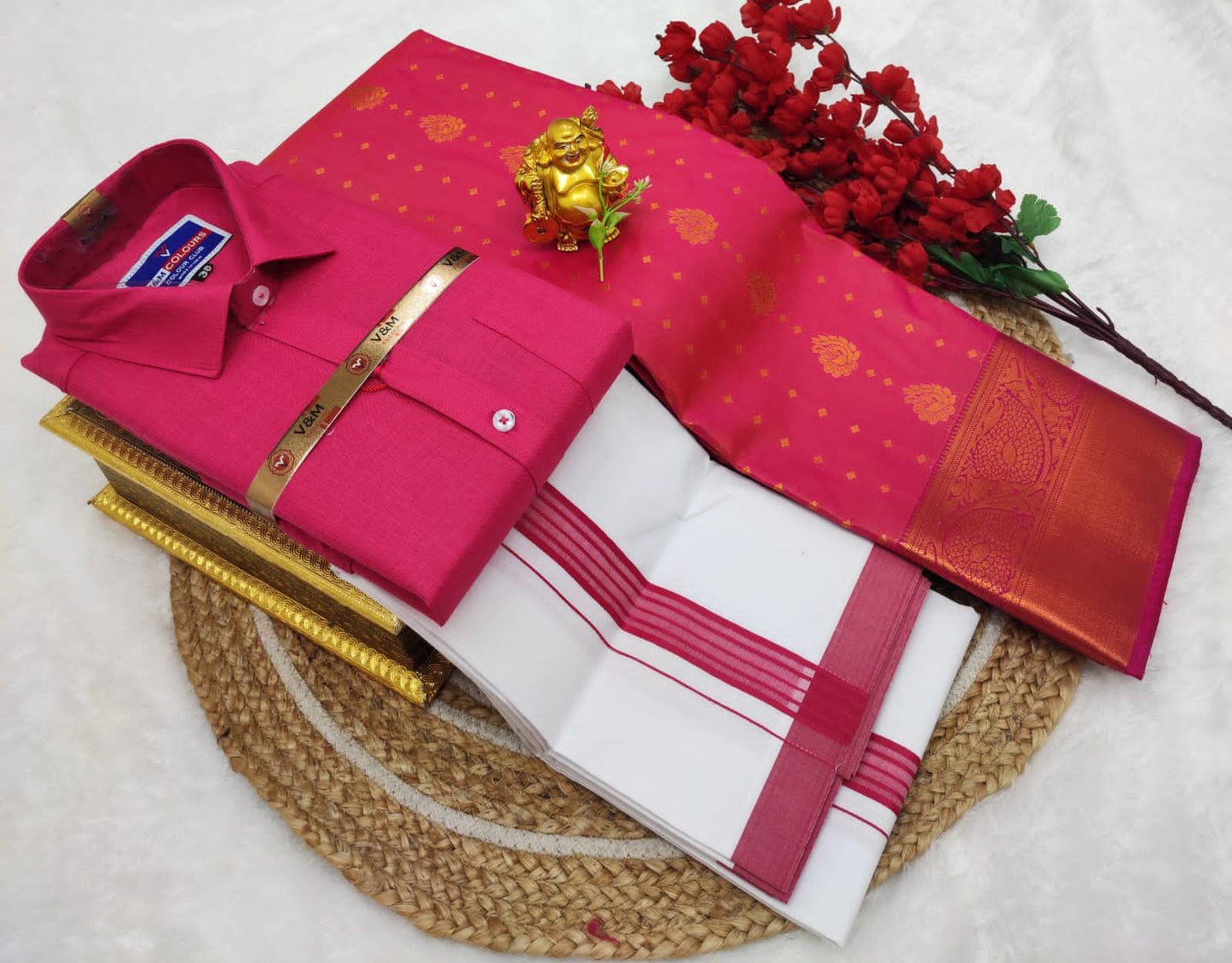 👩❤️💋👨 *Couple combo👩❤️💋👨* *(Cotton Blended Shirt dhotis and Semi Tana Soft Silk sarees)*🤩